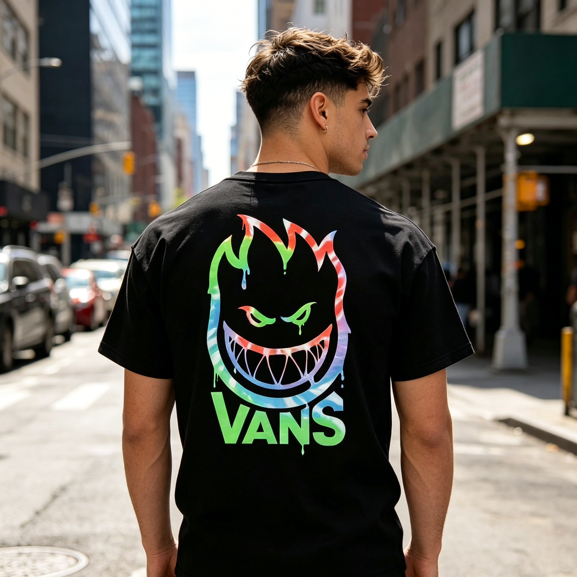 Vas X Spitfire Tie-Dye Drip Flame Printed Men's T-shirt