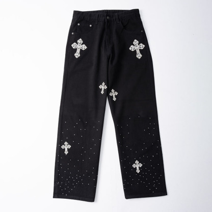 Sopula Rhinestones Cross Baggy Jeans