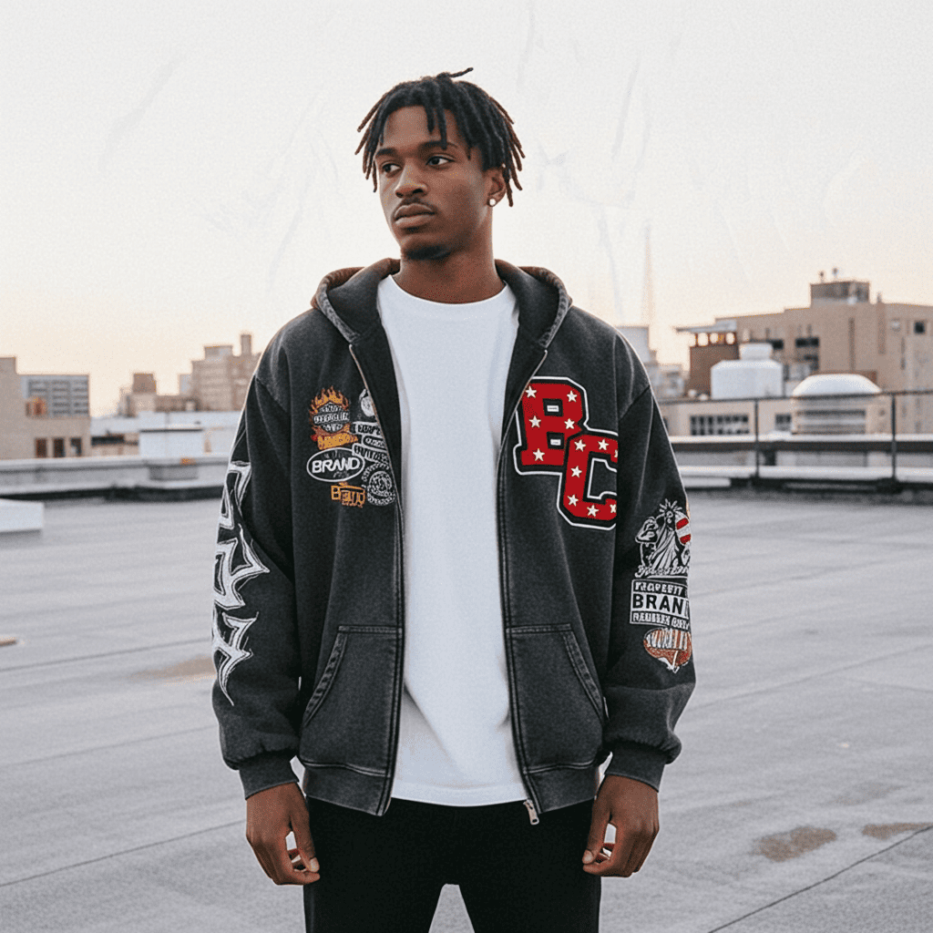 Vintage Warzone Peace Club Graphic Washed Zip-Up Hoodie