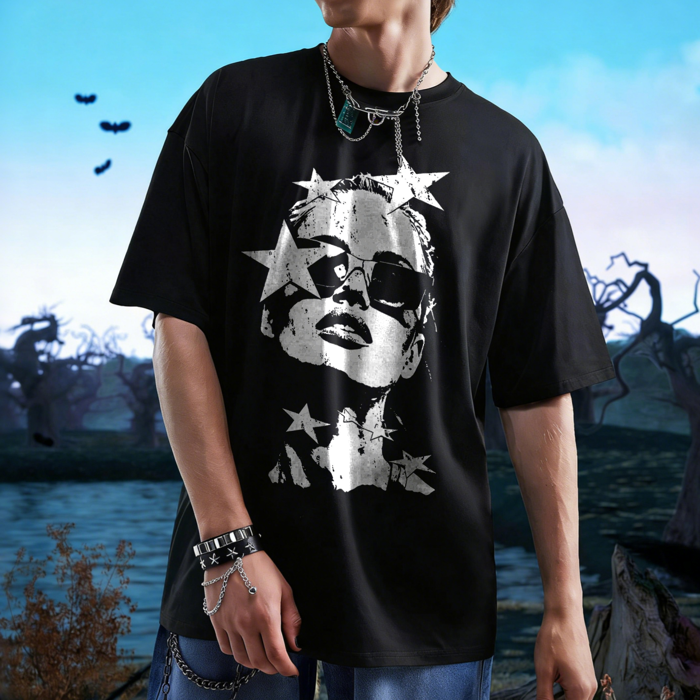 Star Sunglasses Portrait Printed Men's T-shirt