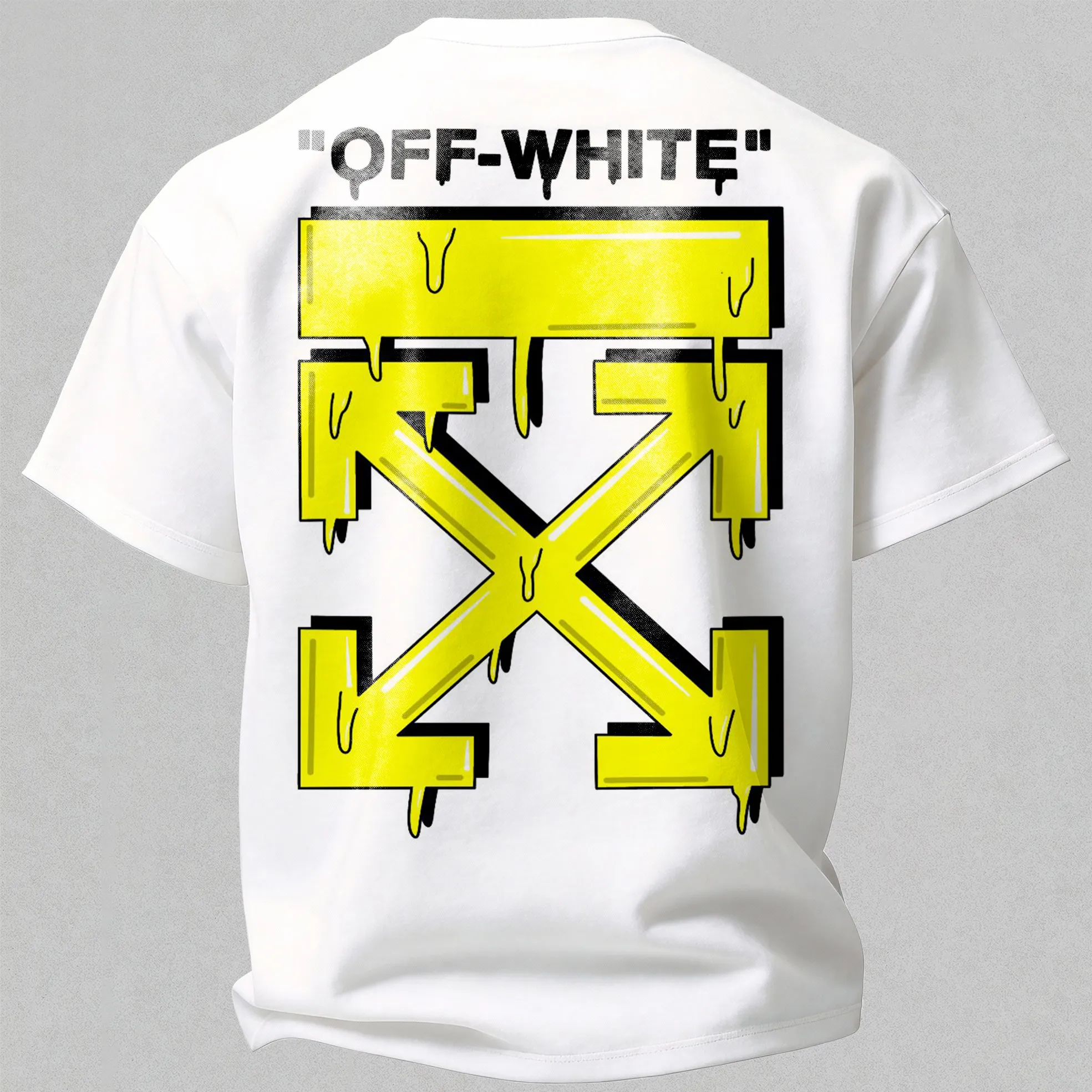 Off-White Dripping Yellow Arrow Printed Men's T-shirt