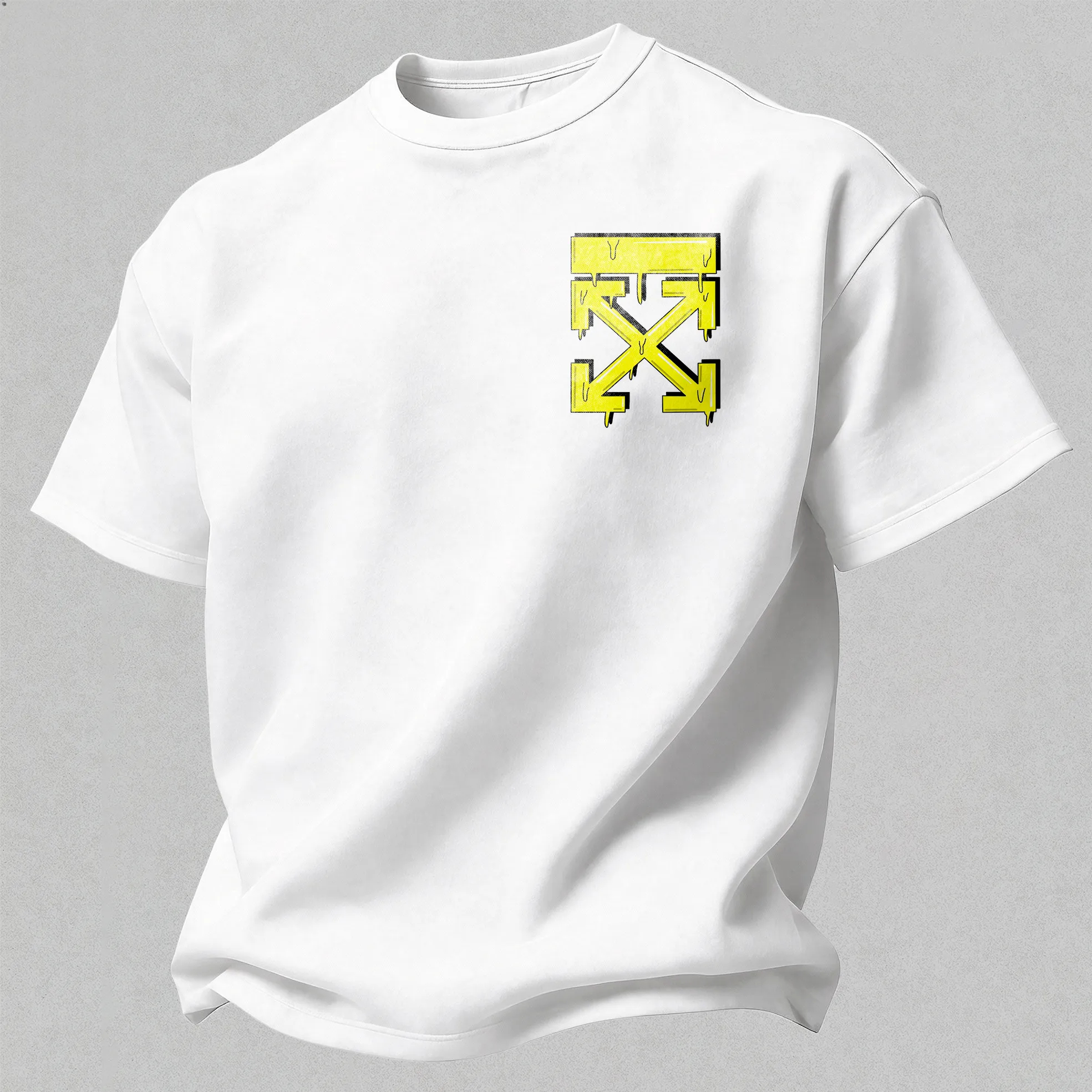 Off-White Dripping Yellow Arrow Printed Men's T-shirt