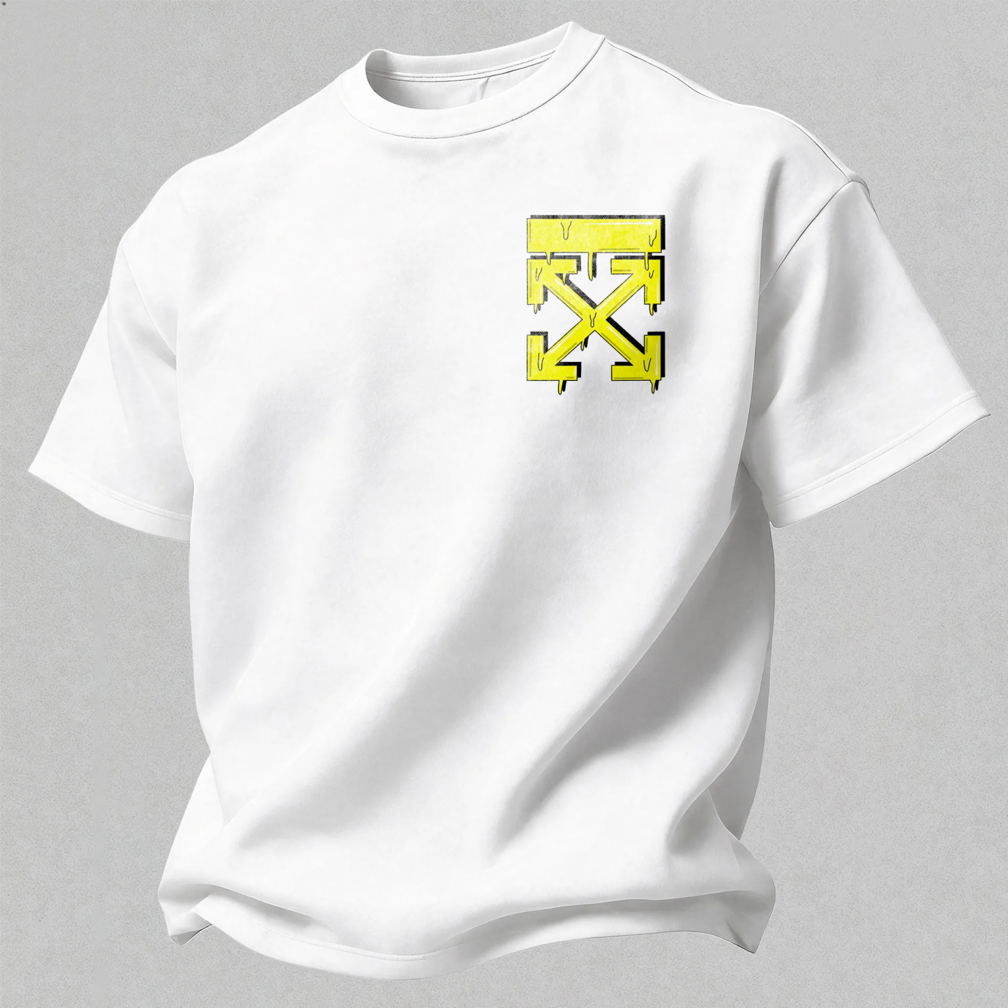 Off-White Dripping Yellow Arrow Printed Men's T-shirt