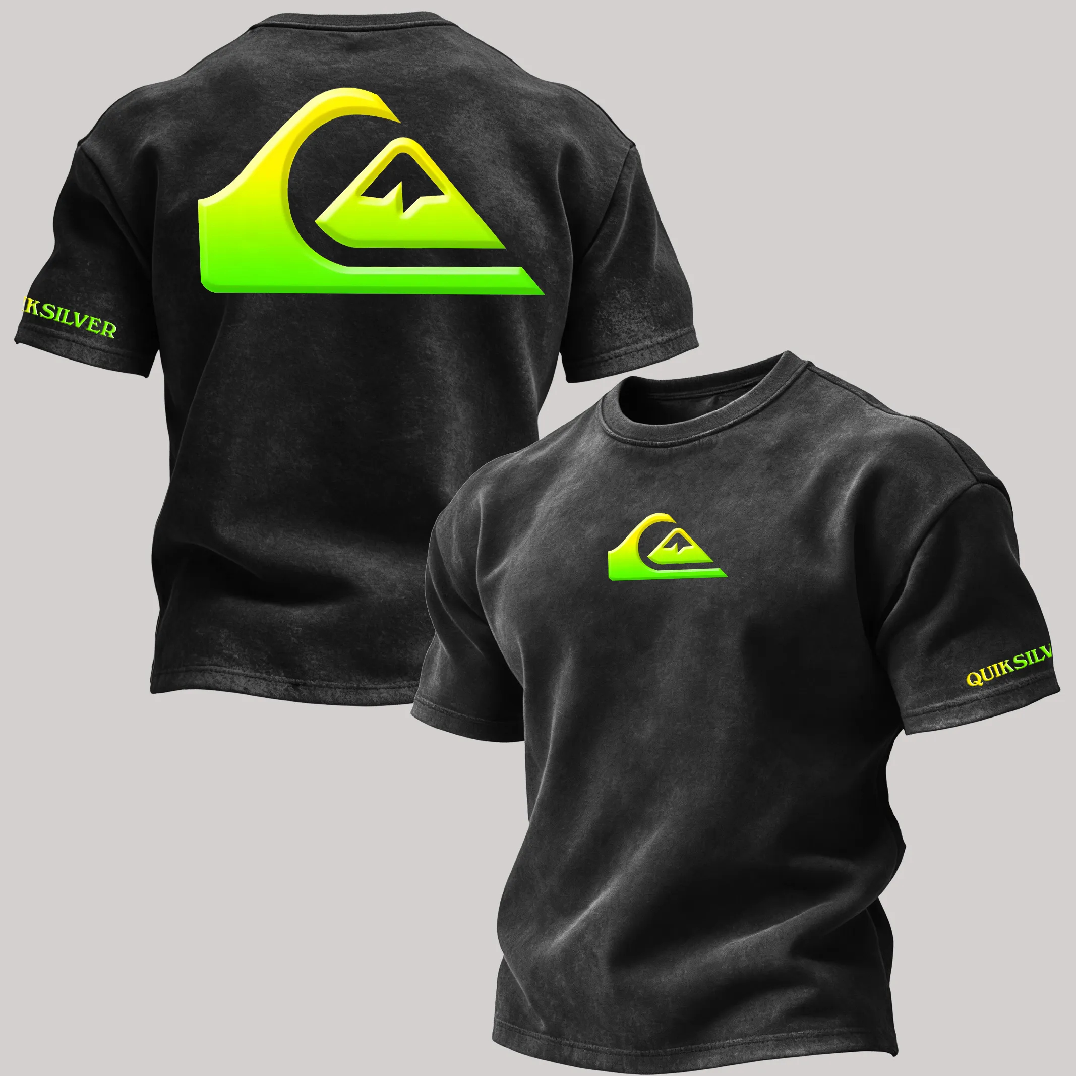 Quiksilver Gradient Green Wave Logo Printed Men's T-shirt