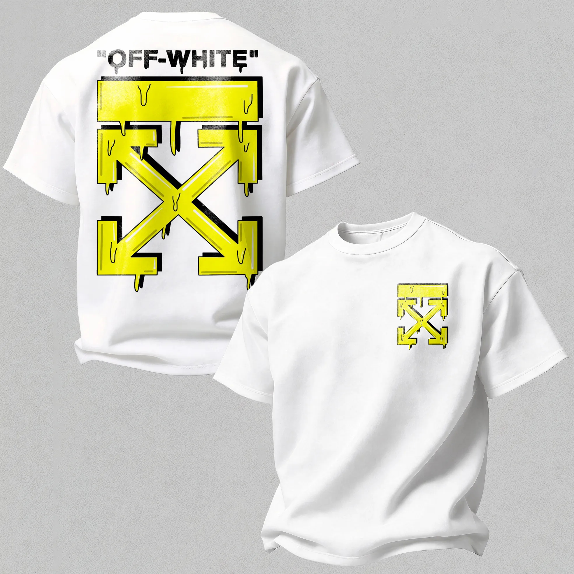 Off-White Dripping Yellow Arrow Printed Men's T-shirt