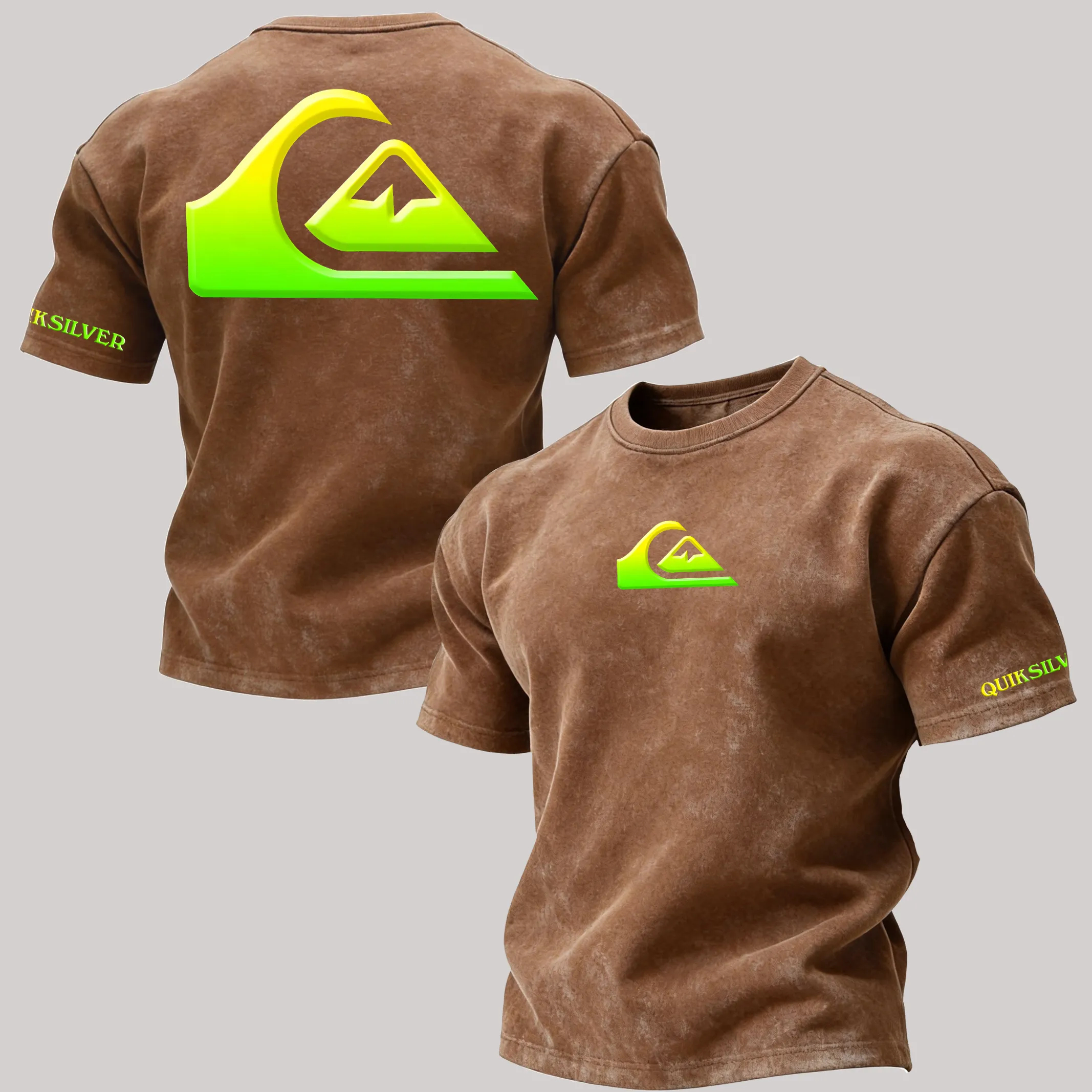 Quiksilver Gradient Green Wave Logo Printed Men's T-shirt