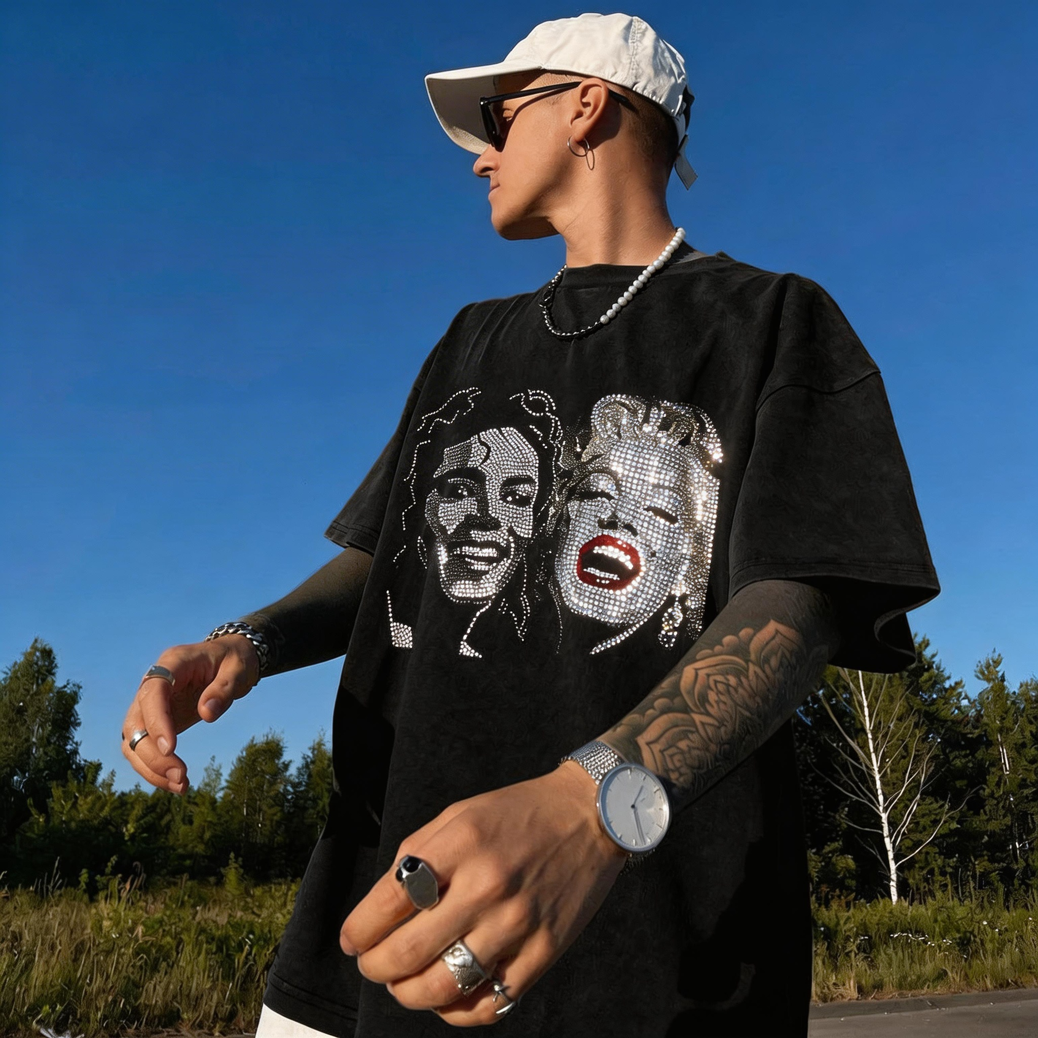 Michael Jackson And Marilyn Monroe Dual Portrait Graphic T-Shirt