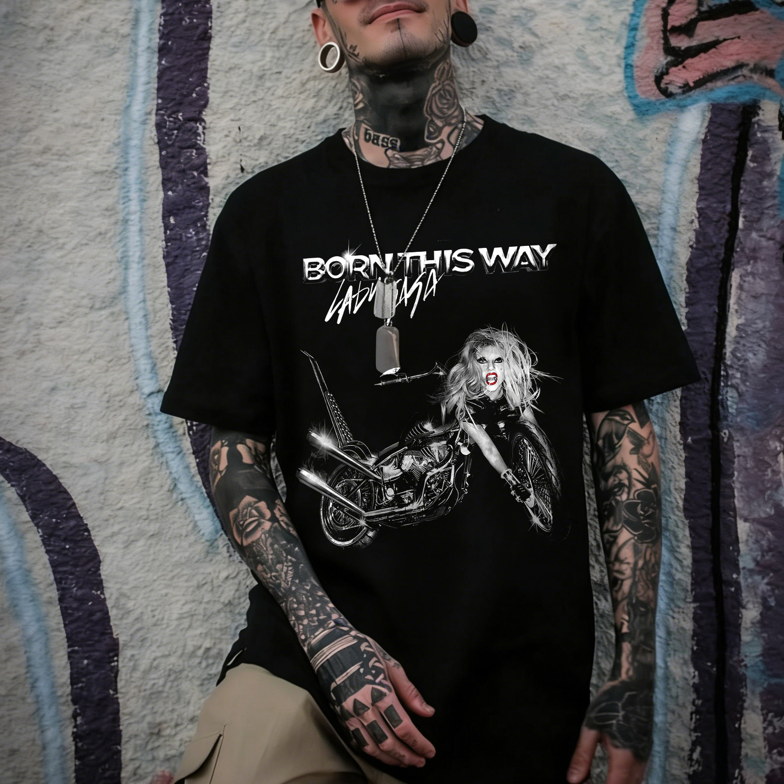 Lady Gaga Born This Way Motorcycle Printed Men's T-shirt
