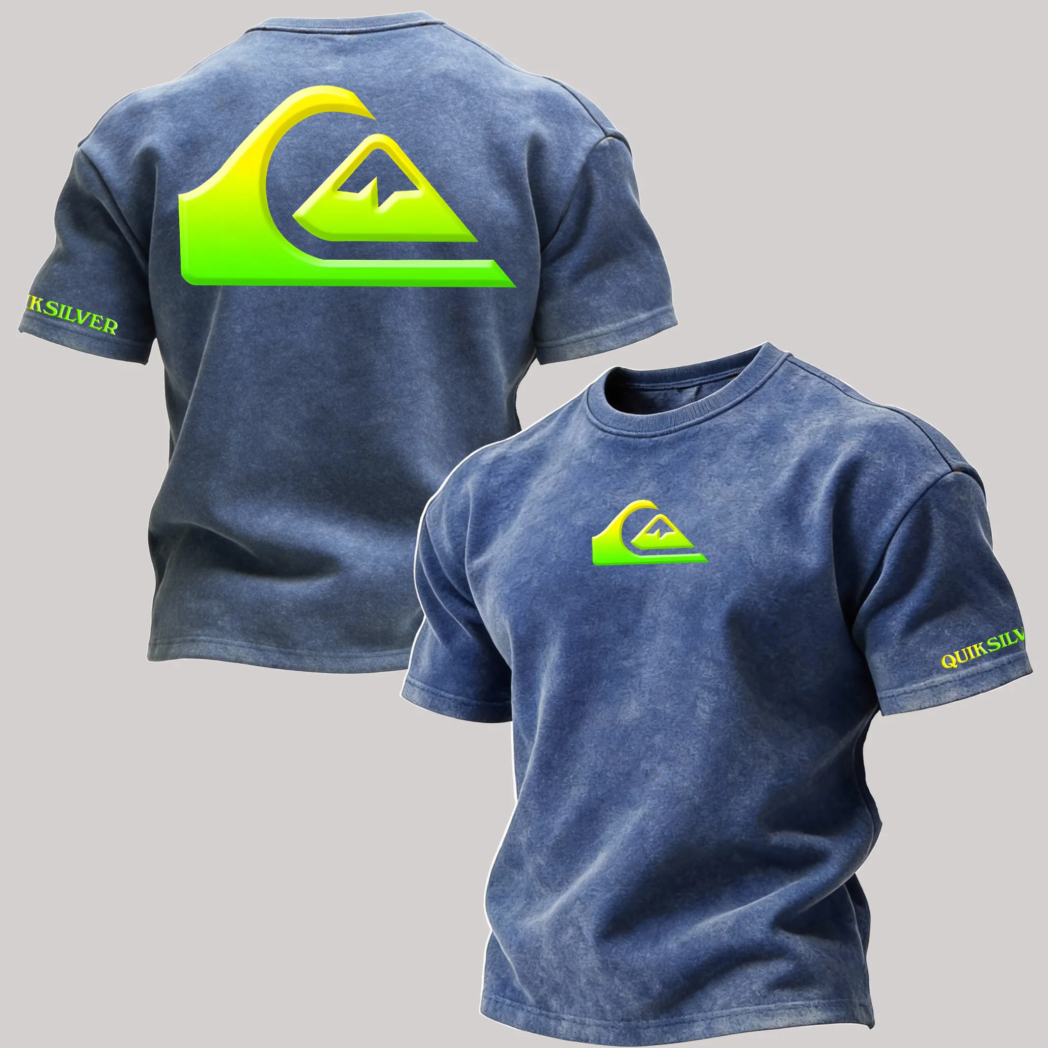 Quiksilver Gradient Green Wave Logo Printed Men's T-shirt