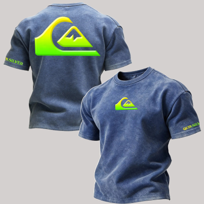 Quiksilver Gradient Green Wave Logo Printed Men's T-shirt