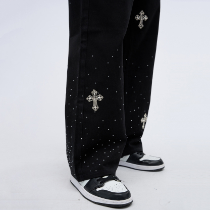 Sopula Rhinestones Cross Baggy Jeans