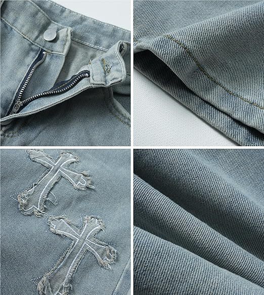Men's Stylish Cross Cross Patch Street Jeans