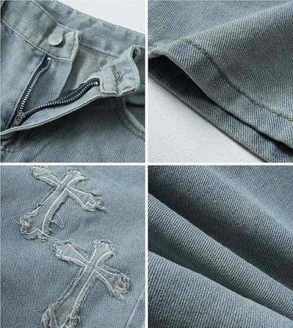 Men's Stylish Cross Cross Patch Street Jeans
