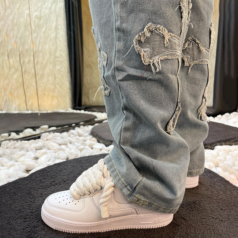 Men's Streetwear Denim Cross Embroidery Jeans