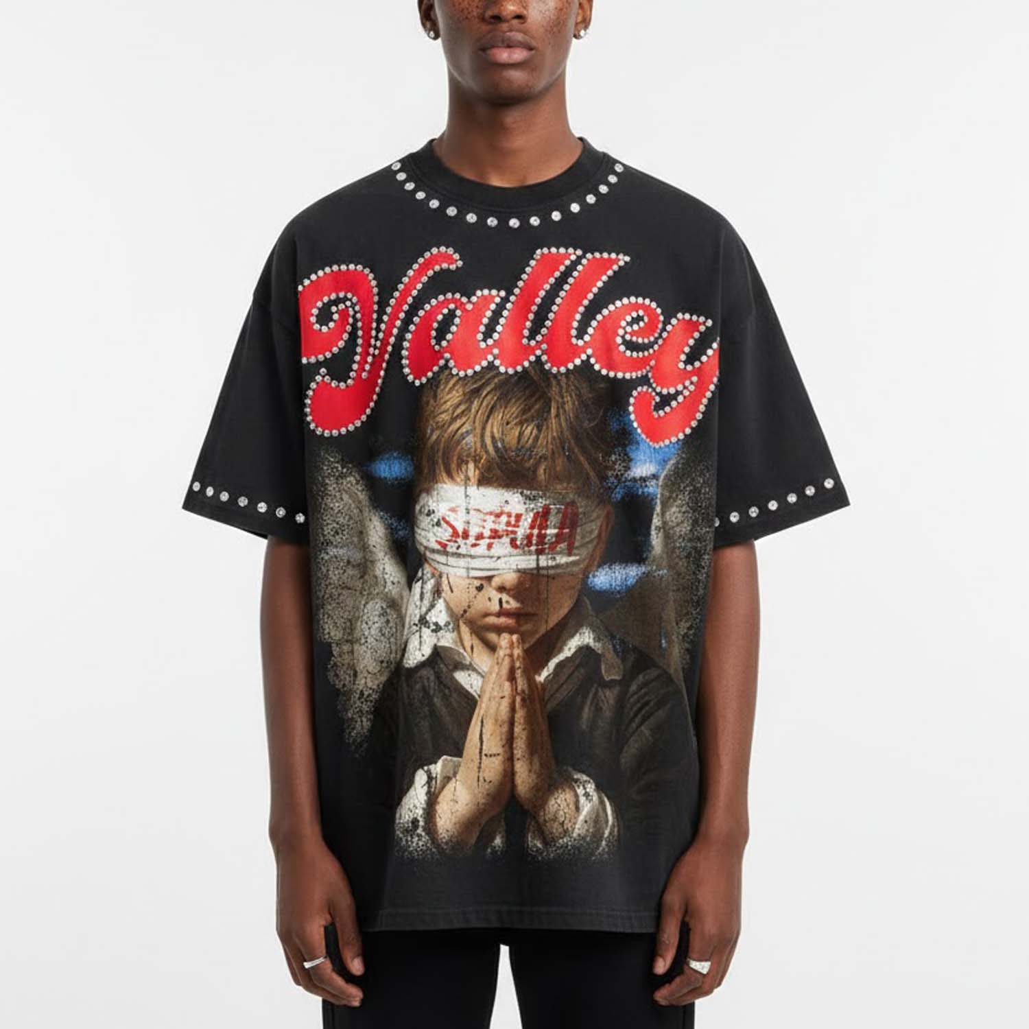 Valley Prayer Angel Vintage Distressed Graphic Cotton T-shirt