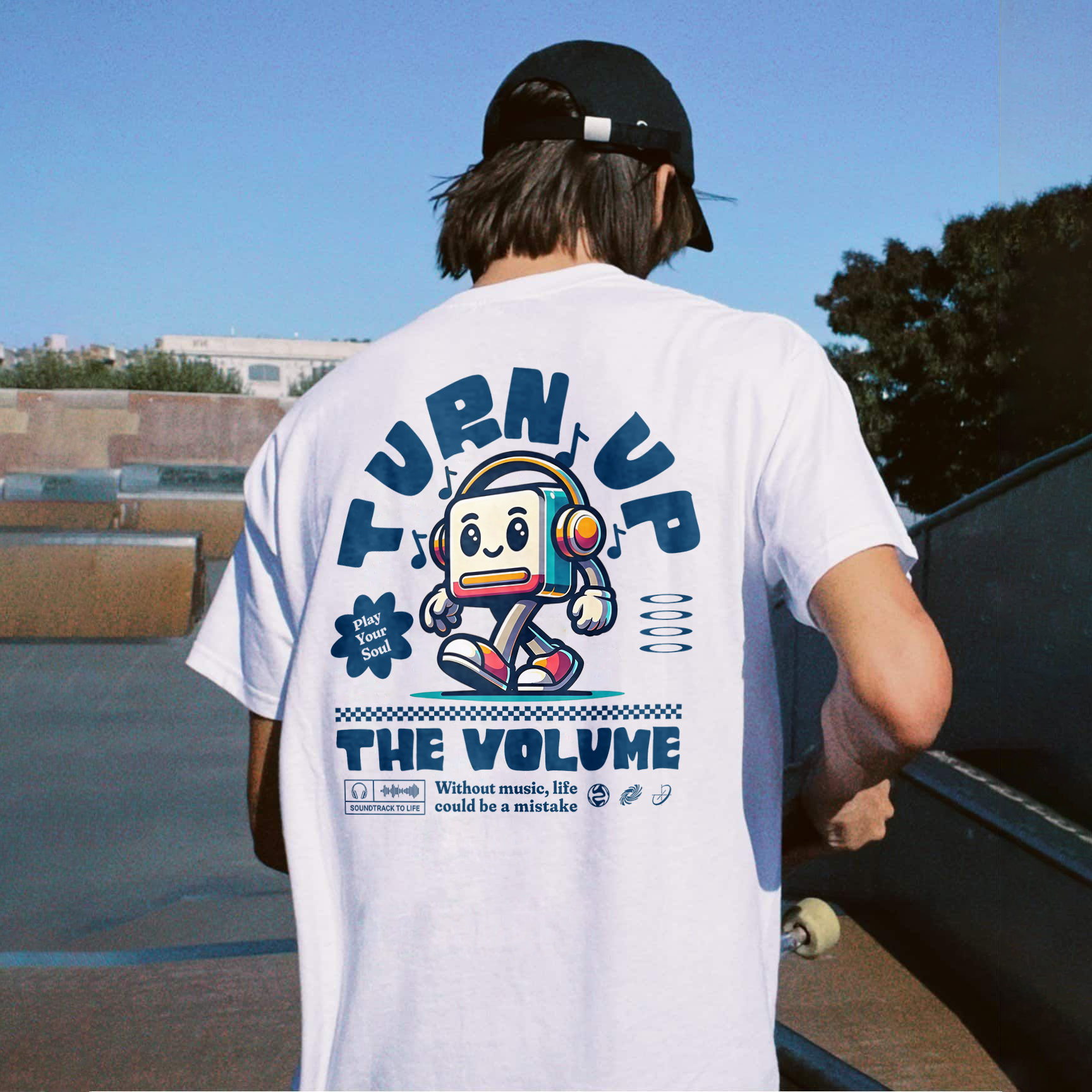 Turn Up The Volume Without Music Life Could Be A Mistake Printed T-shirt（Double-sided Print）