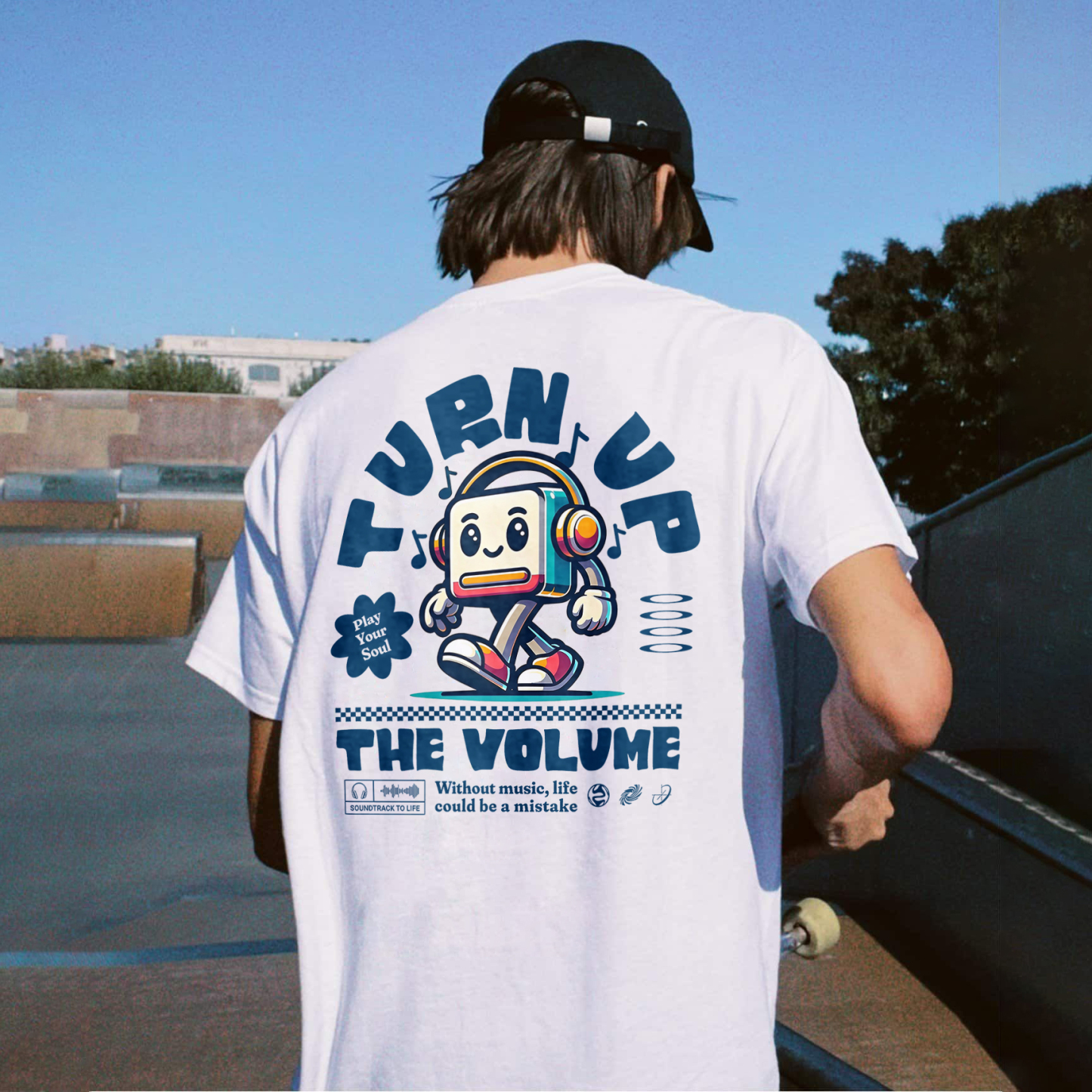 Turn Up The Volume Without Music Life Could Be A Mistake Printed T-shirt（Double-sided Print）