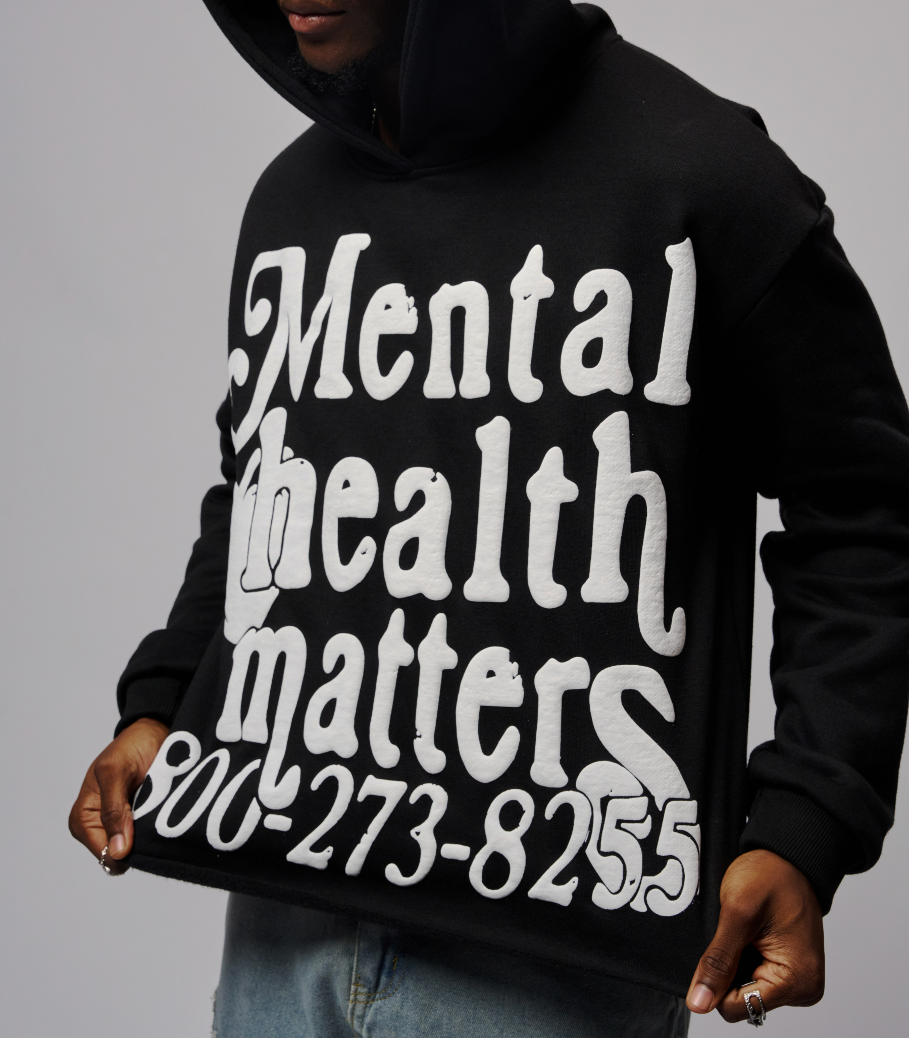 Puff Print Mental Health Matters Cropped Hoodie