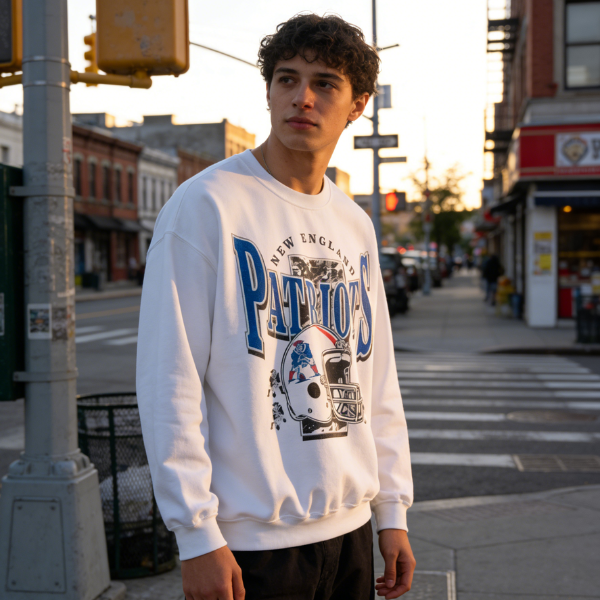 New England Patriots Helmet & Mascot Printed Men's Sweatshirt