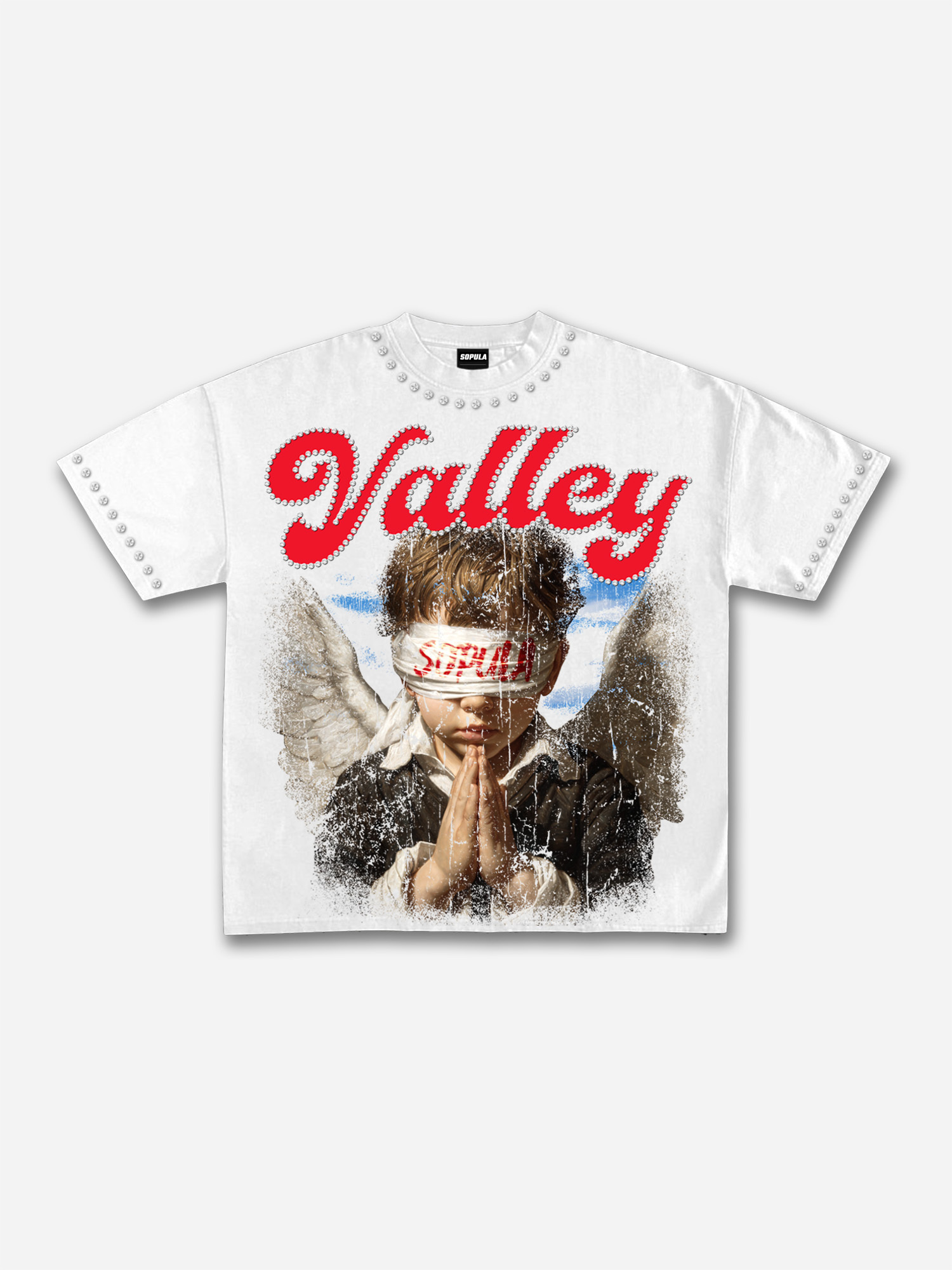 Valley Prayer Angel Vintage Distressed Graphic Cotton T-shirt
