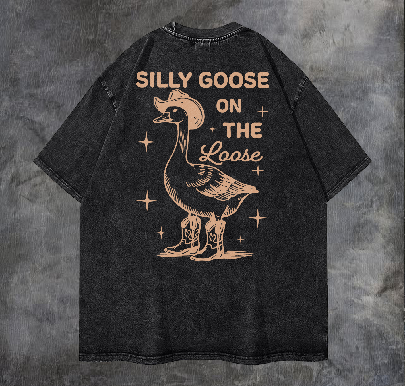 Silly Goose On The Loose Printed Vintage Washed T-shirt（Double-sided Print）