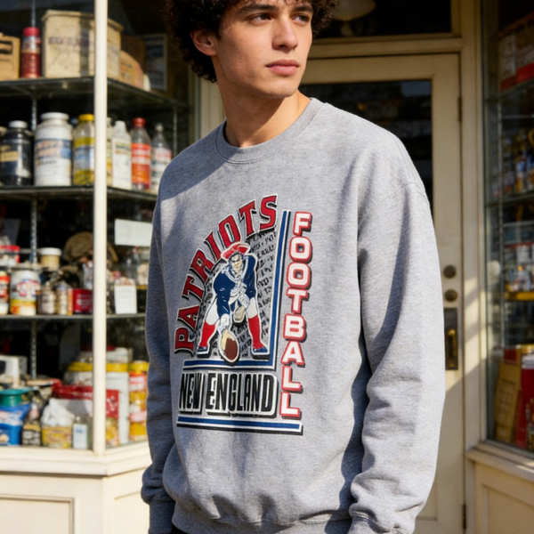 New England Patriots Mascot & Text Printed Men's Sweatshirt