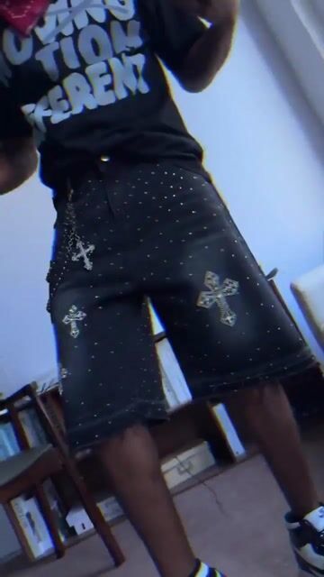 Hiphop Cross Hot Diamond Jorts Denim Shorts