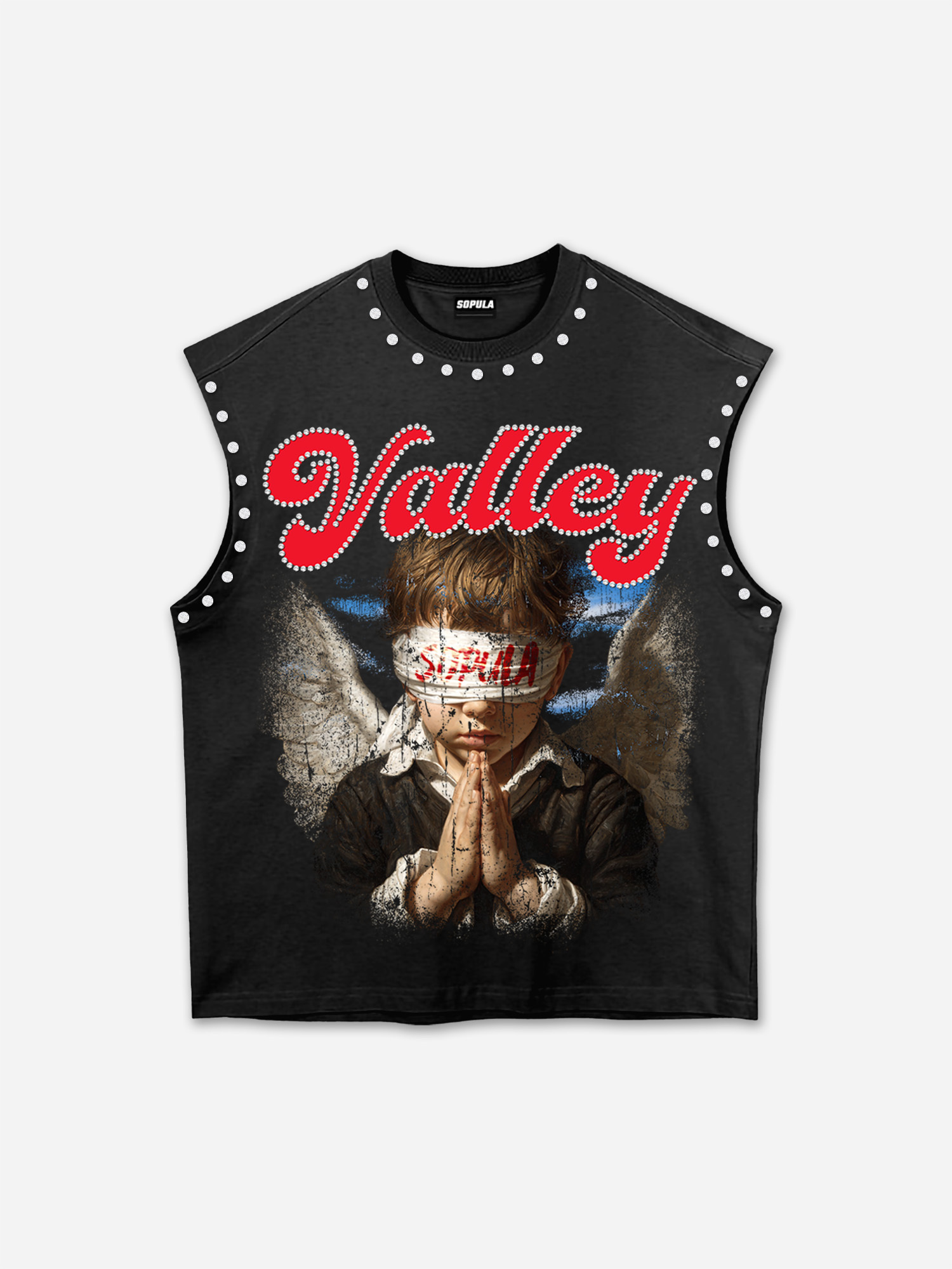Valley Prayer Angel Vintage Graphic Rhinestone Tank Top