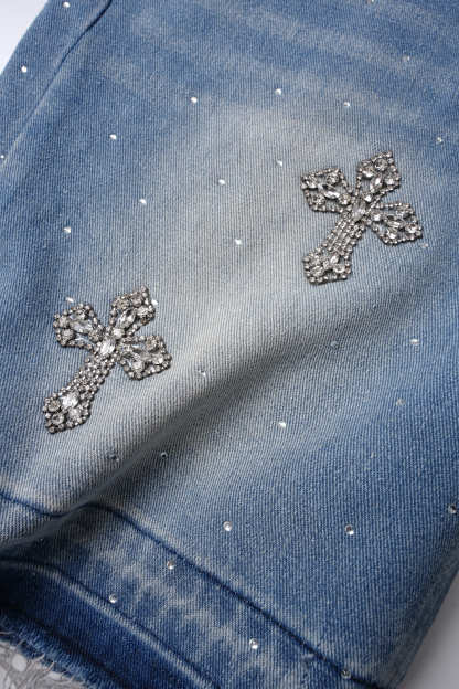 Hiphop Cross Hot Diamond Jorts Denim Shorts