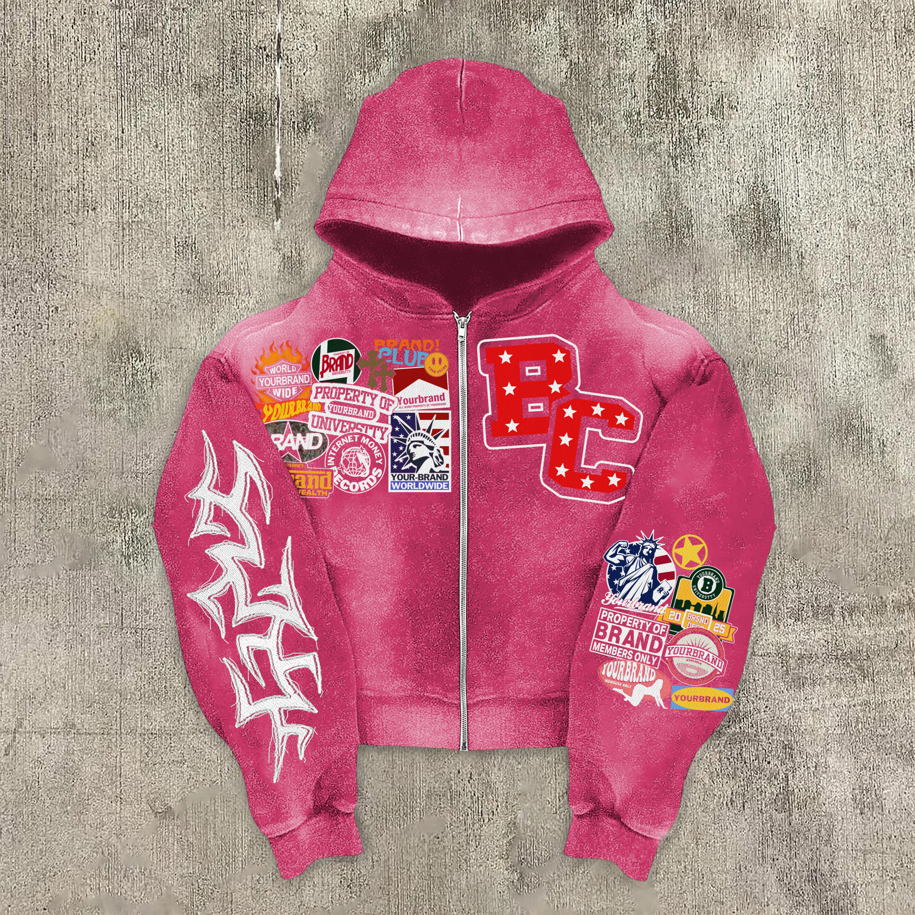 Vintage Warzone Peace Club Graphic Washed Zip-Up Hoodie