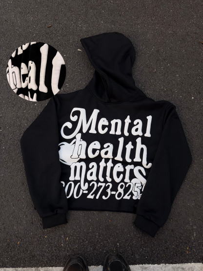 Puff Print Mental Health Matters Cropped Hoodie