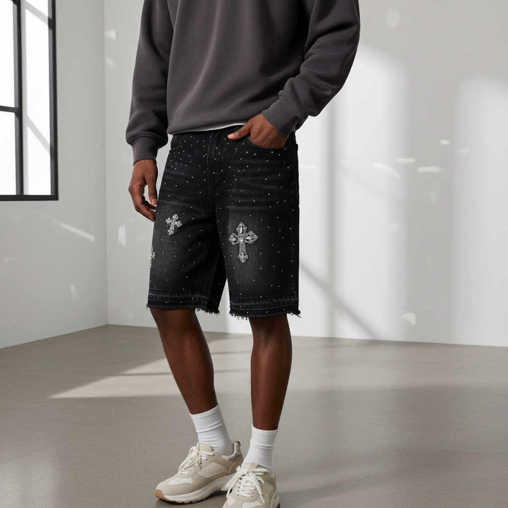 Hiphop Cross Hot Diamond Jorts Denim Shorts