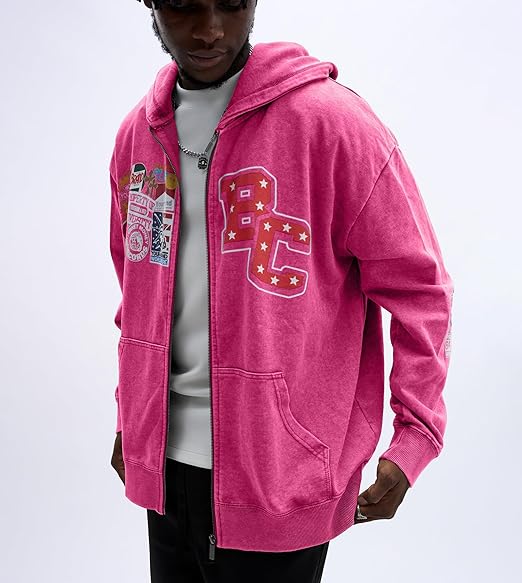 Vintage Warzone Peace Club Graphic Washed Zip-Up Hoodie