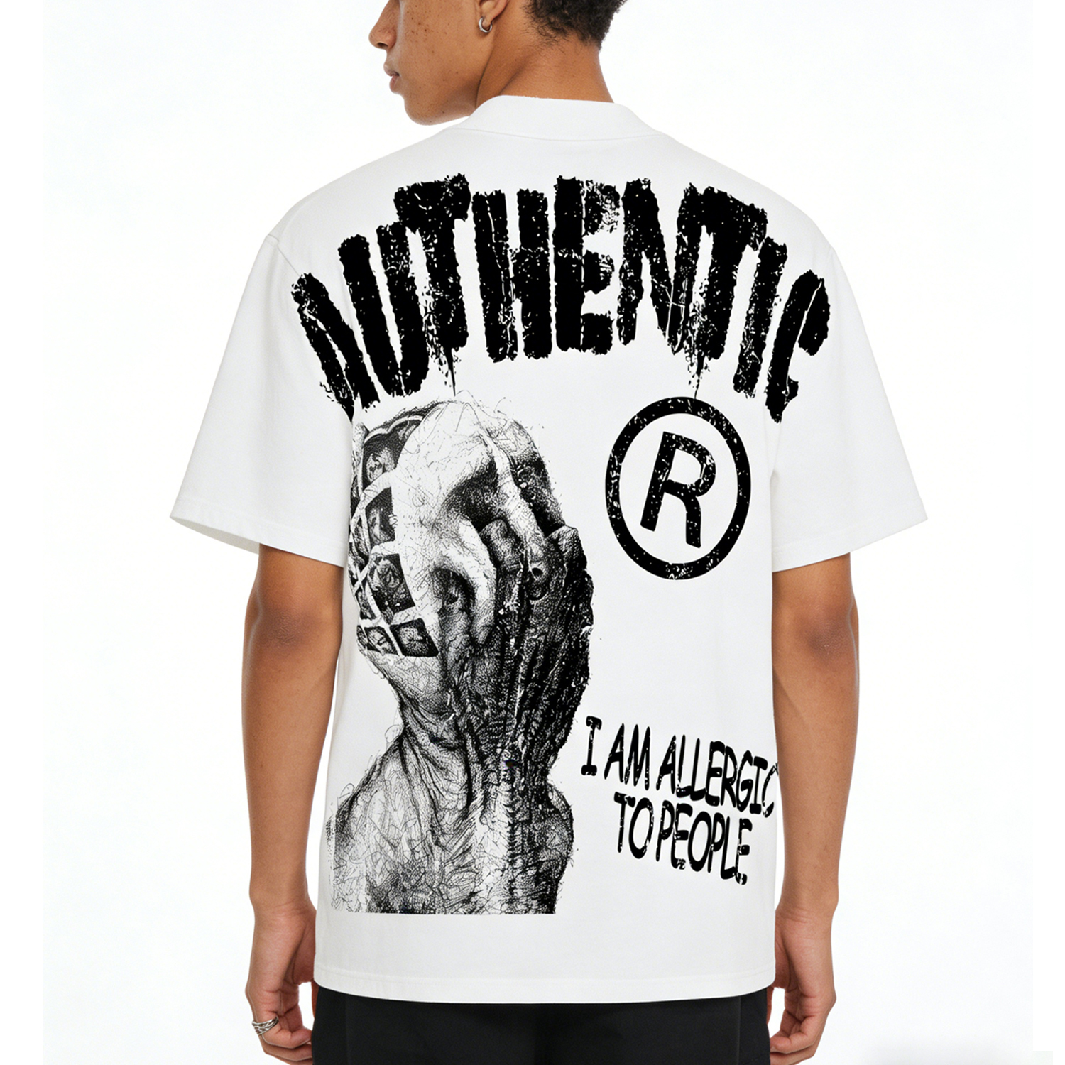 Vintage I Am Allergic To People Graphics Print Cotton T-shirt