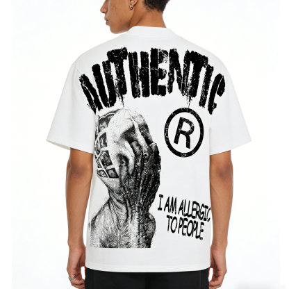 Vintage I Am Allergic To People Graphics Print Cotton T-shirt