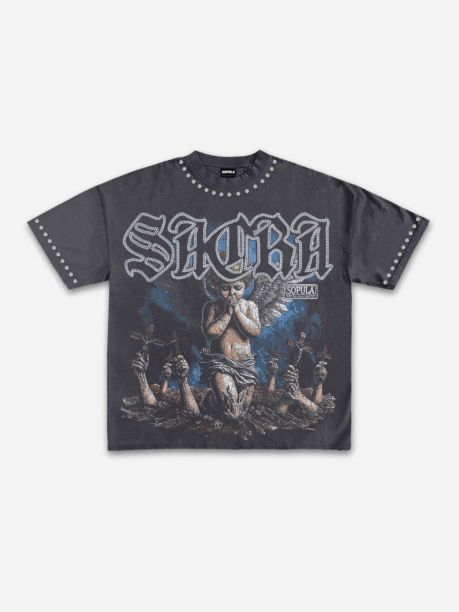 Sacra Retro Angel Graphic Cotton T-shirt