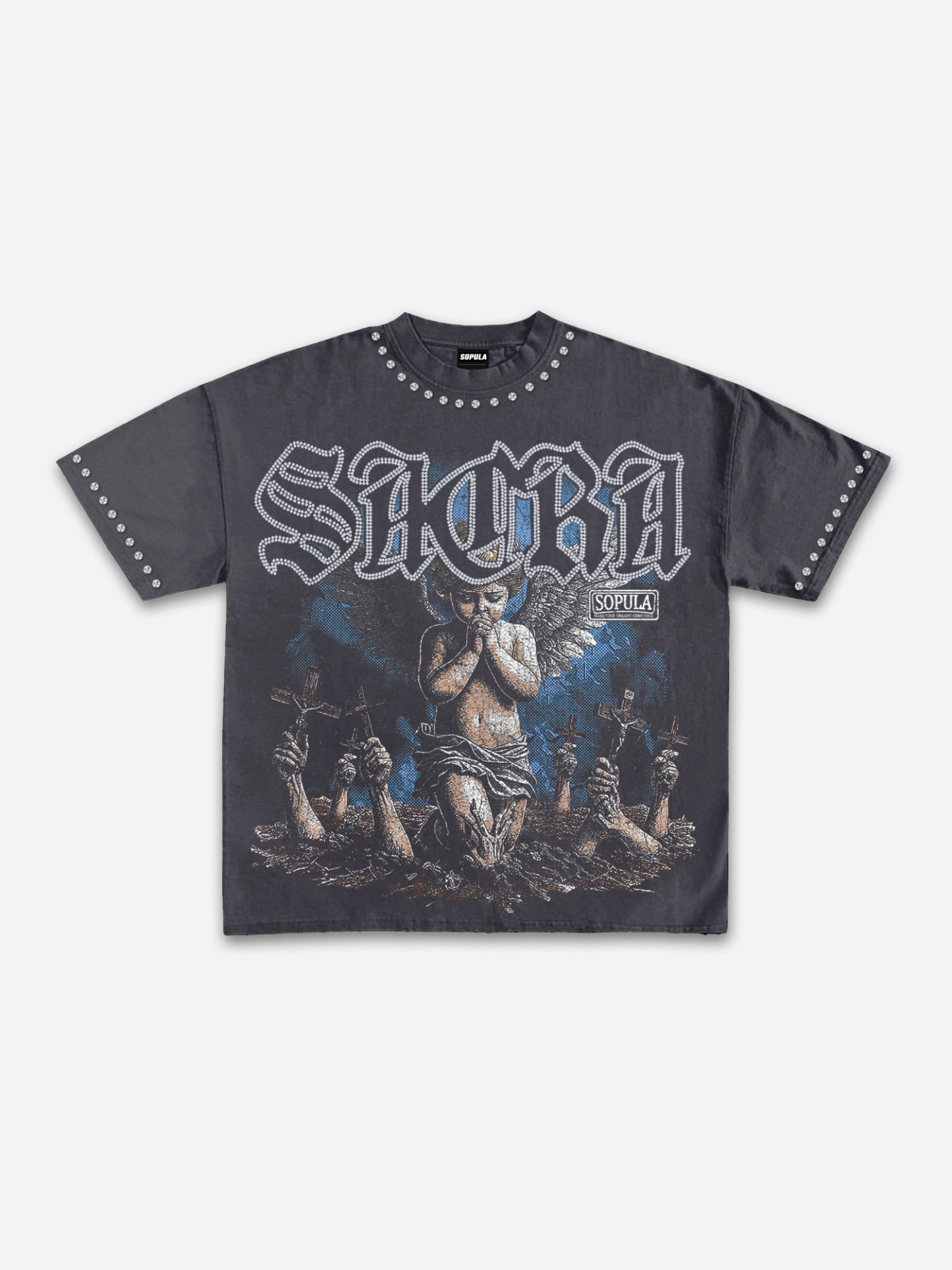 Sacra Retro Angel Graphic Cotton T-shirt