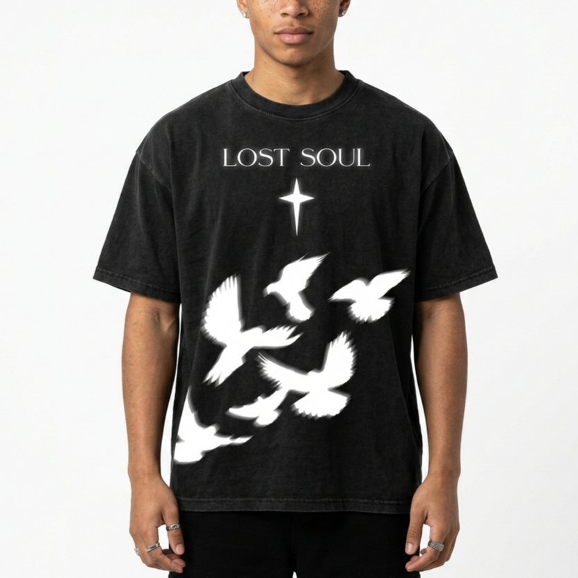 Lost Souls Pigeon Print Graphic Cotton T-shirt