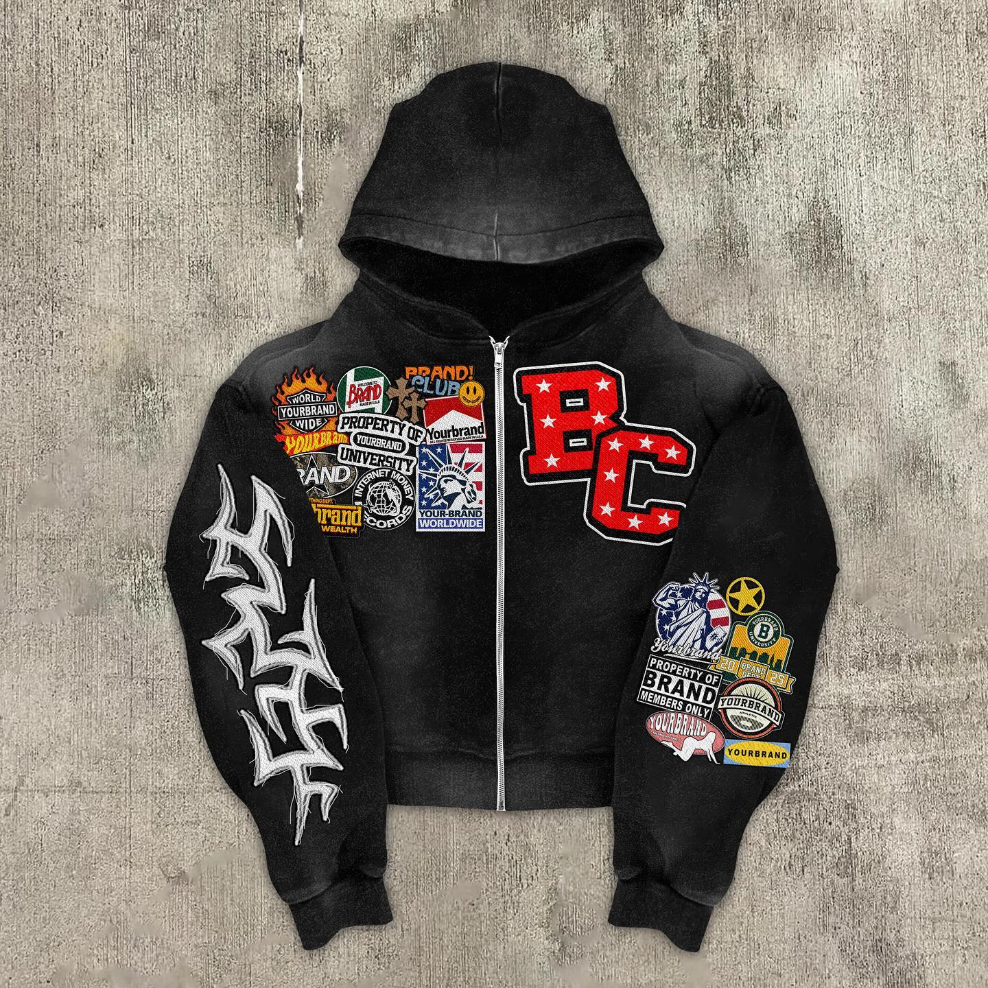 Vintage Warzone Peace Club Graphic Washed Zip-Up Hoodie