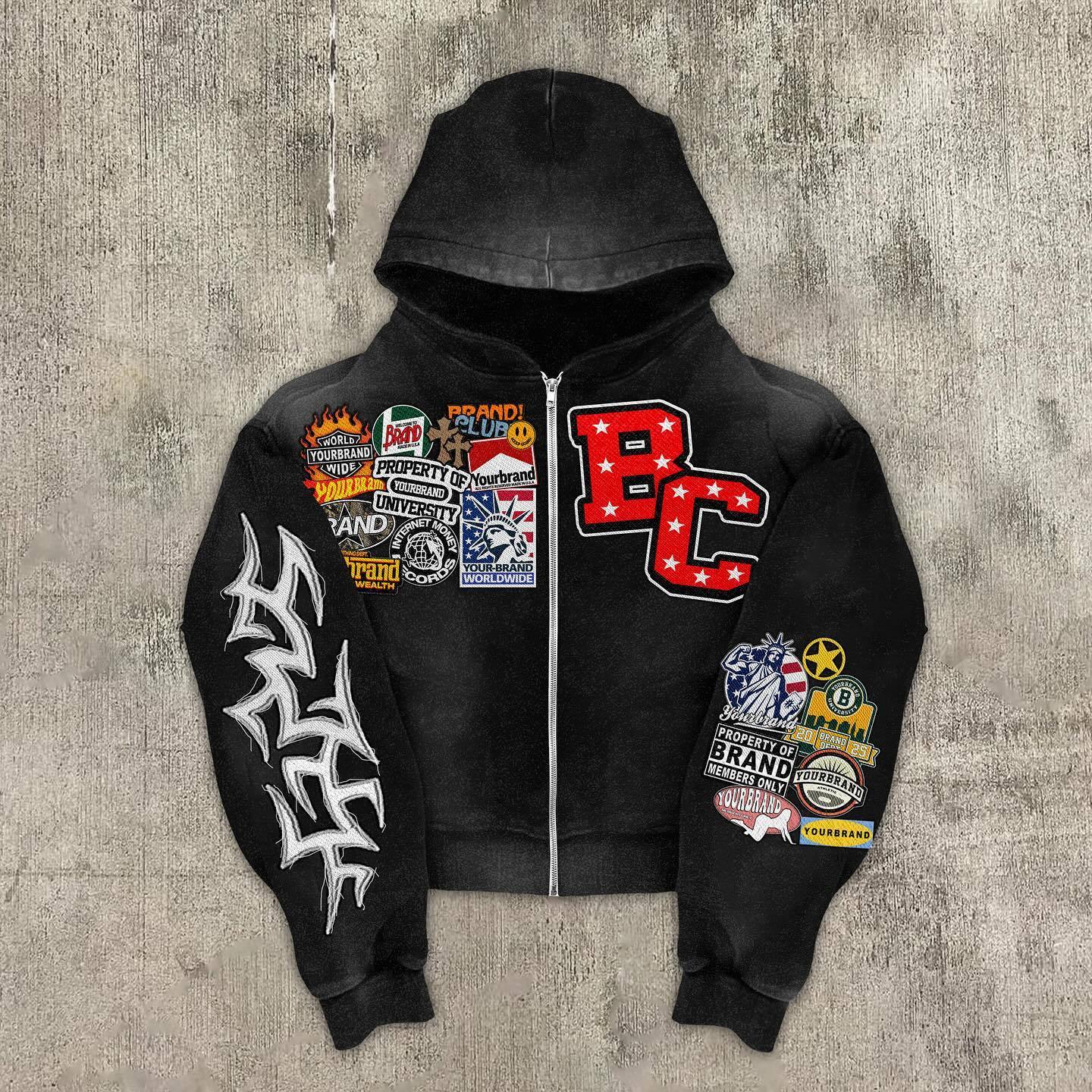 Vintage Warzone Peace Club Graphic Washed Zip-Up Hoodie