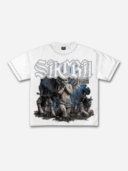 Sacra Retro Angel Graphic Cotton T-shirt