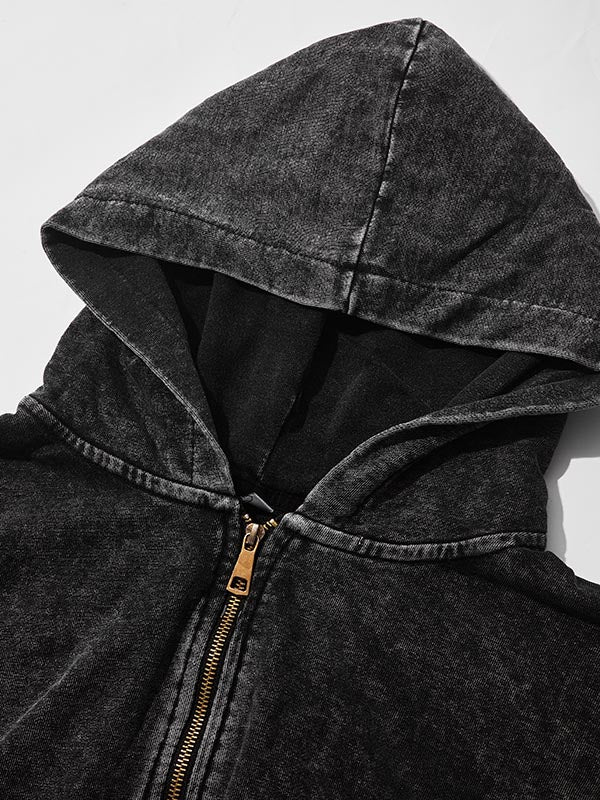 Vintage Warzone Peace Club Graphic Washed Zip-Up Hoodie
