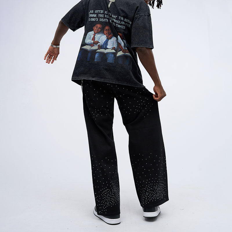 Sopula Rhinestones Cross Baggy Jeans