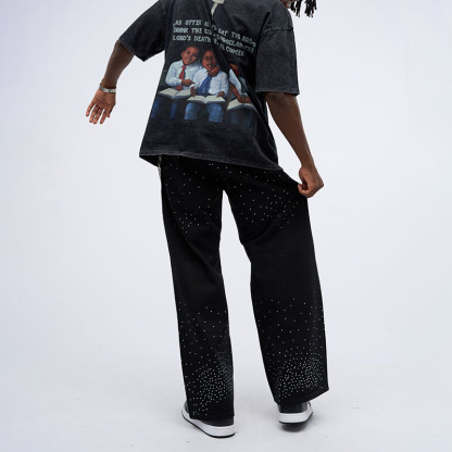Sopula Rhinestones Cross Baggy Jeans