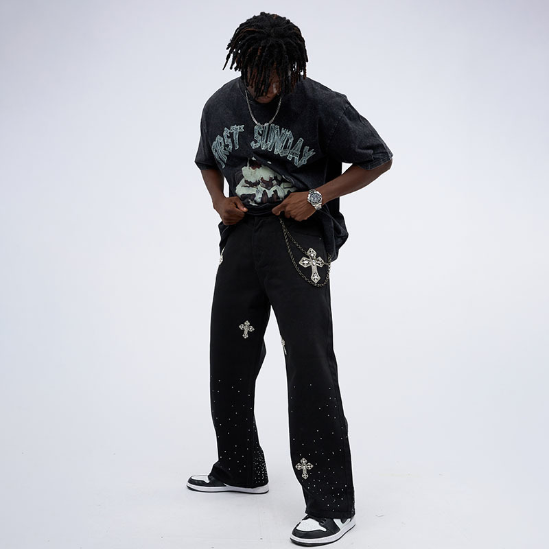 Sopula Rhinestones Cross Baggy Jeans