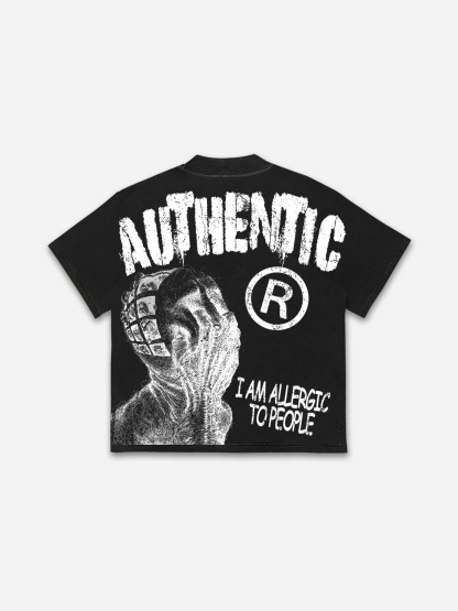 Vintage I Am Allergic To People Graphics Print Cotton T-shirt