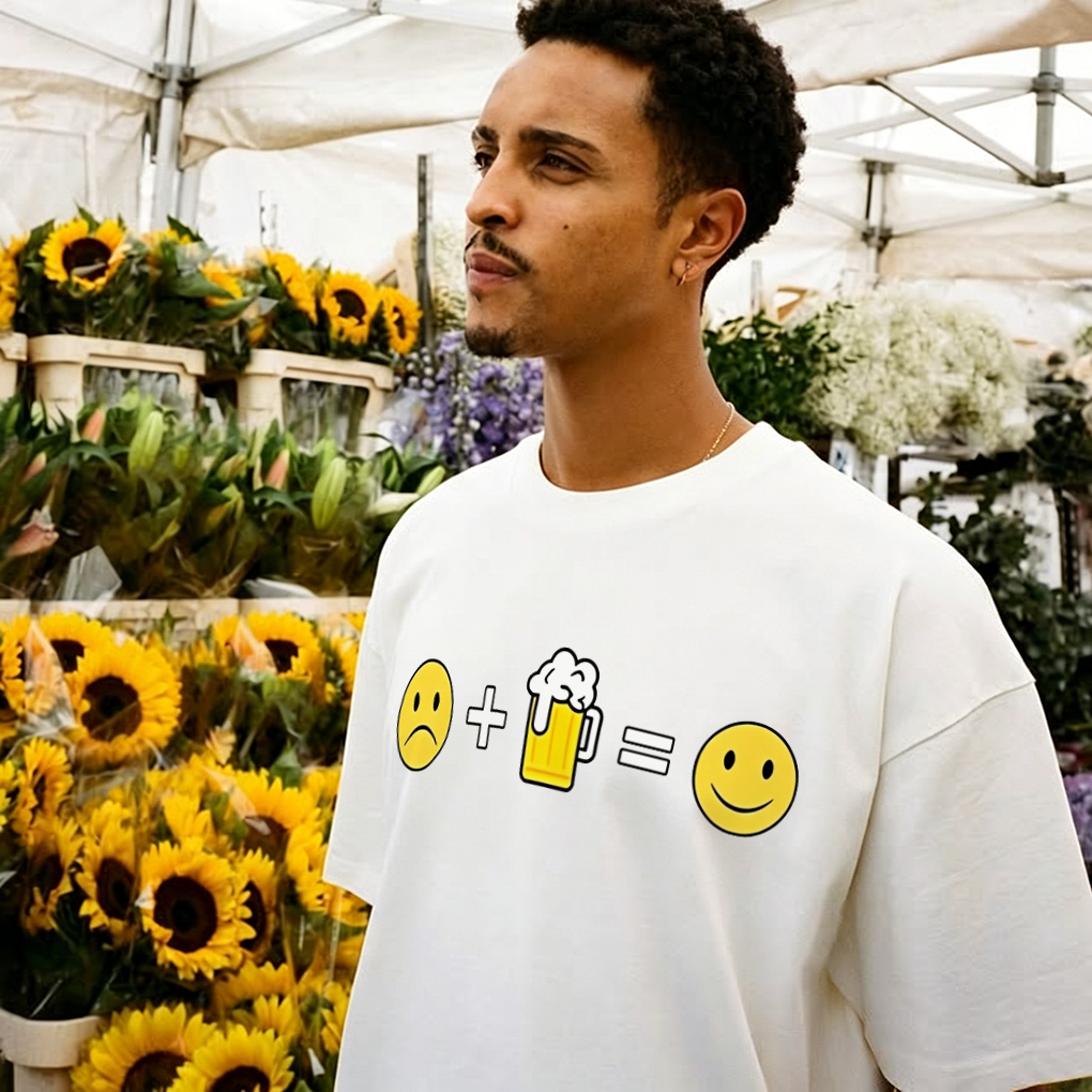 Sad Face Plus Beer Equals Happy Face Printed Men's T-shirt