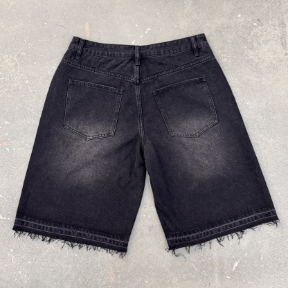 Vintage Hiphop Cross Appliqué Jorts Denim Shorts