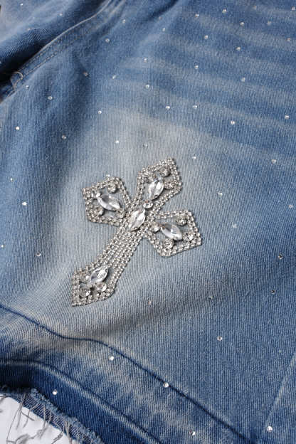 Hiphop Cross Hot Diamond Jorts Denim Shorts