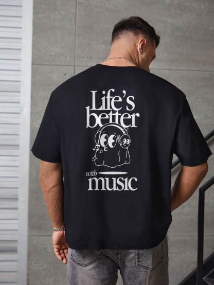 Life's Better With Music Printed T-shirt（Double-sided Print）